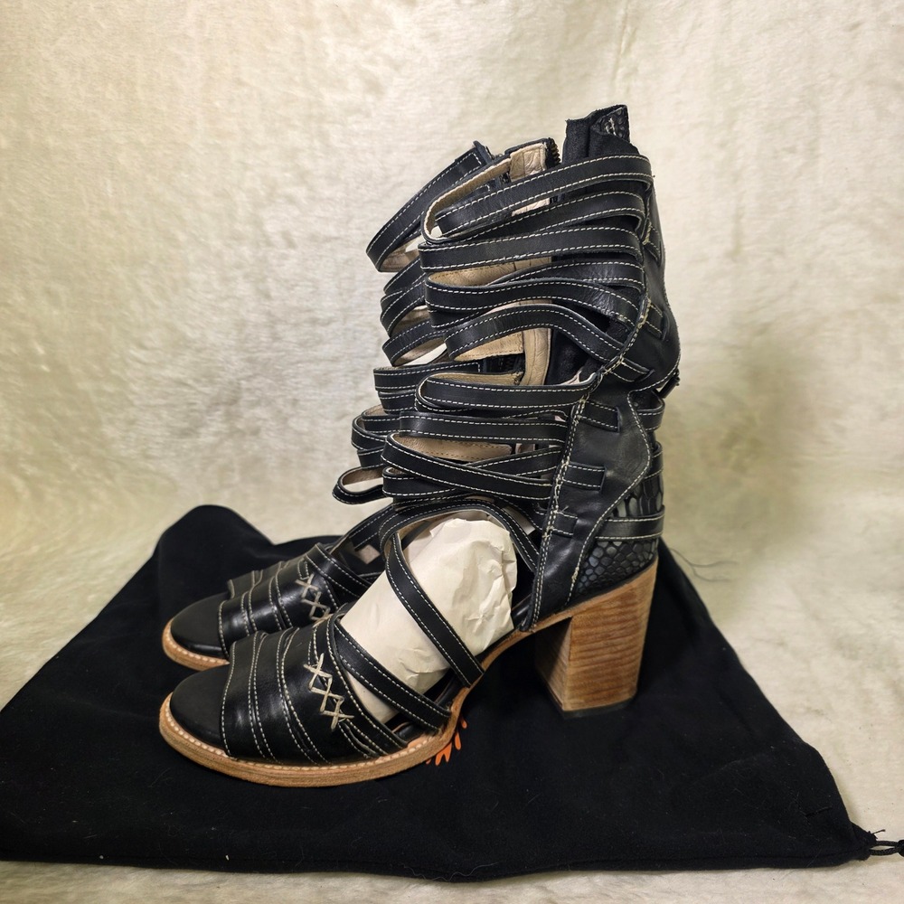 Freebird Makayla Gladiator Sandals Black Leather Strappy Mid Calf Women 12 NEW